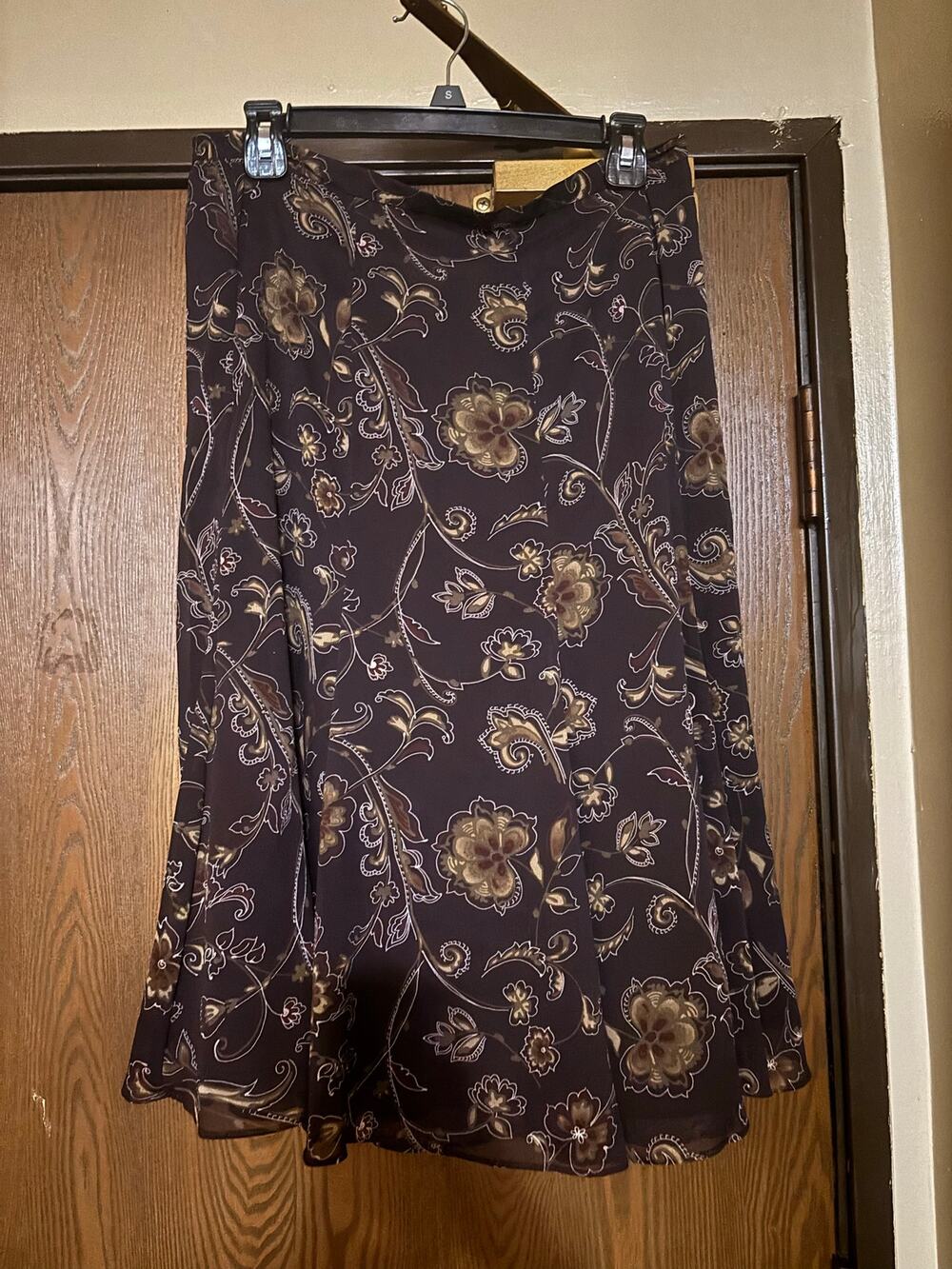 Vintage Sag Harbor Deep Purple Floral Indie Boho Silky Fall Flowy Midi Skirt